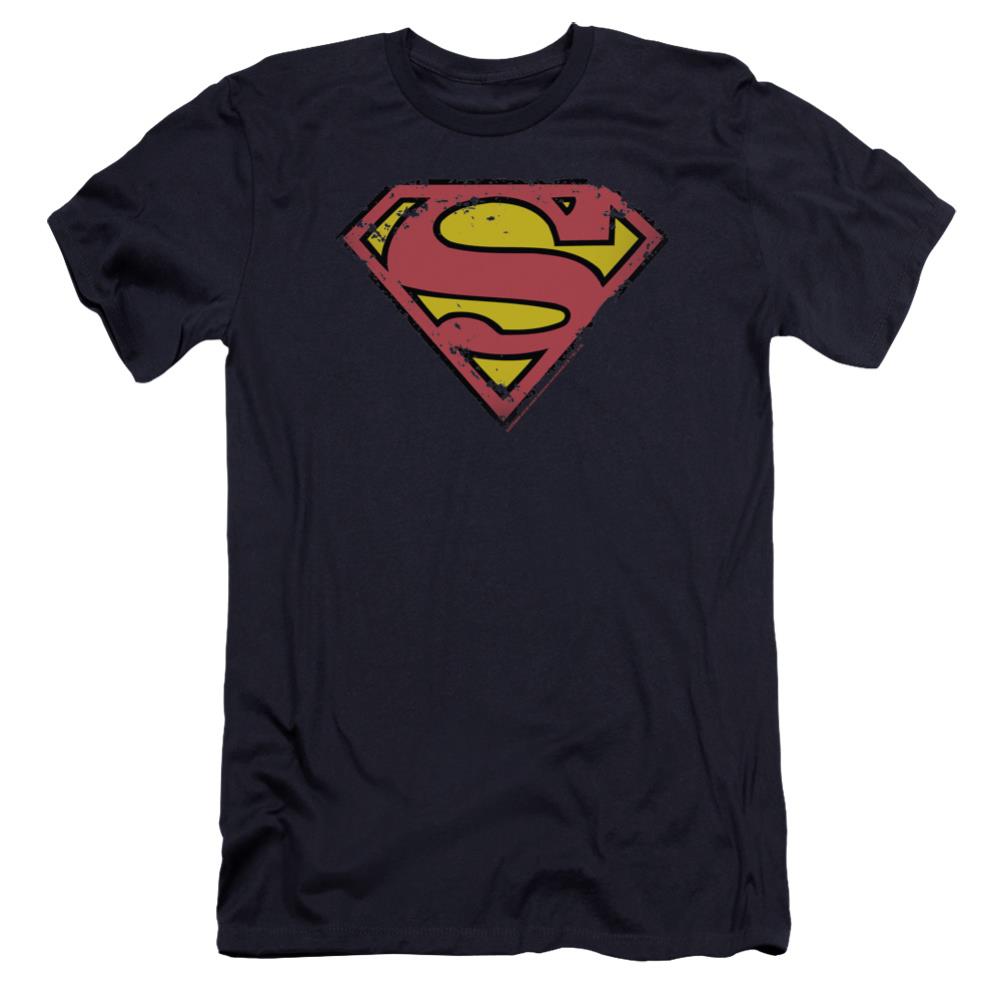 Superman Distressed Shield Men's Ultra-Soft 30/1 Cotton Slim SS T