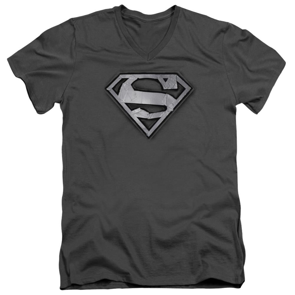 Superman Duct Tape Shield Men's 30/1 Cotton Slim V-Neck T