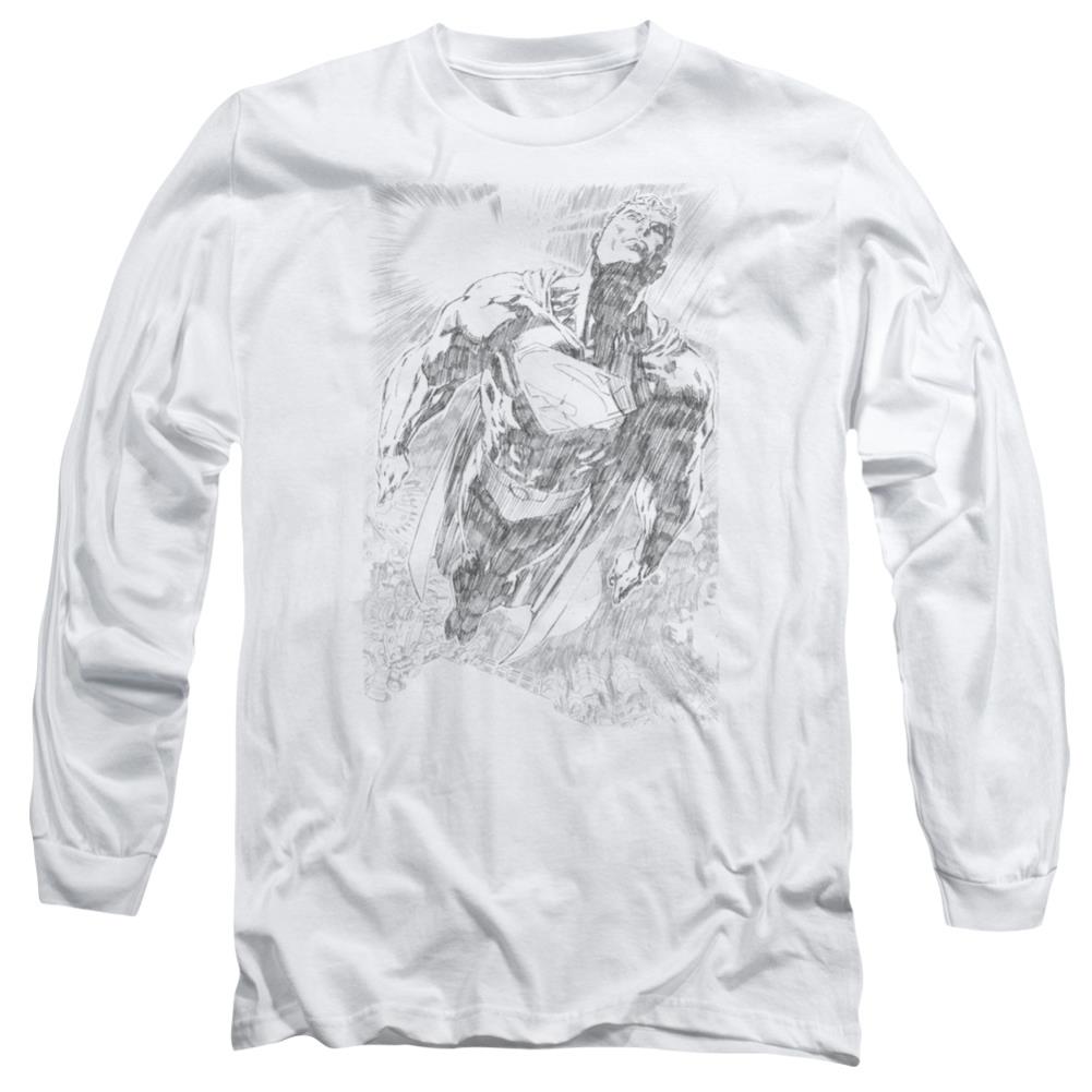 Superman Exploding Space Sketch Men's 18/1 Cotton LS T