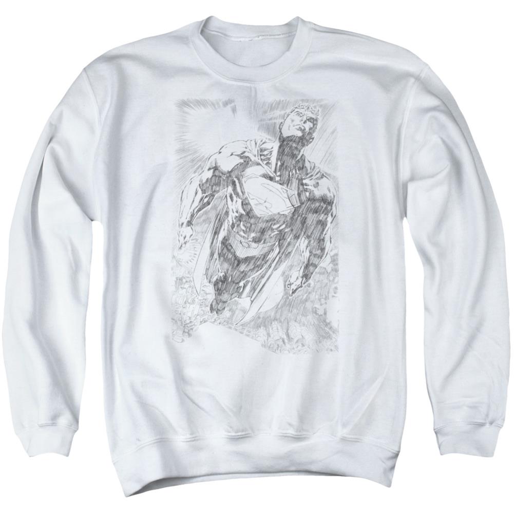 Superman Exploding Space Sketch Men's Crewneck 50 50 Poly LS T