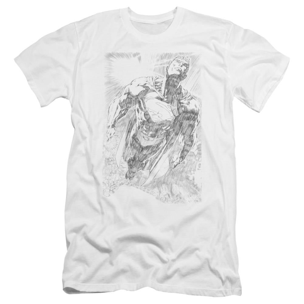 Superman Exploding Space Sketch Men's Ultra-Soft 30/1 Cotton Slim SS T