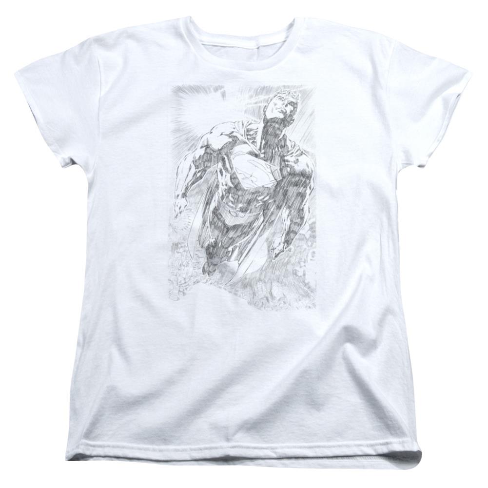 Superman Exploding Space Sketch Women's 18/1 Cotton SS T