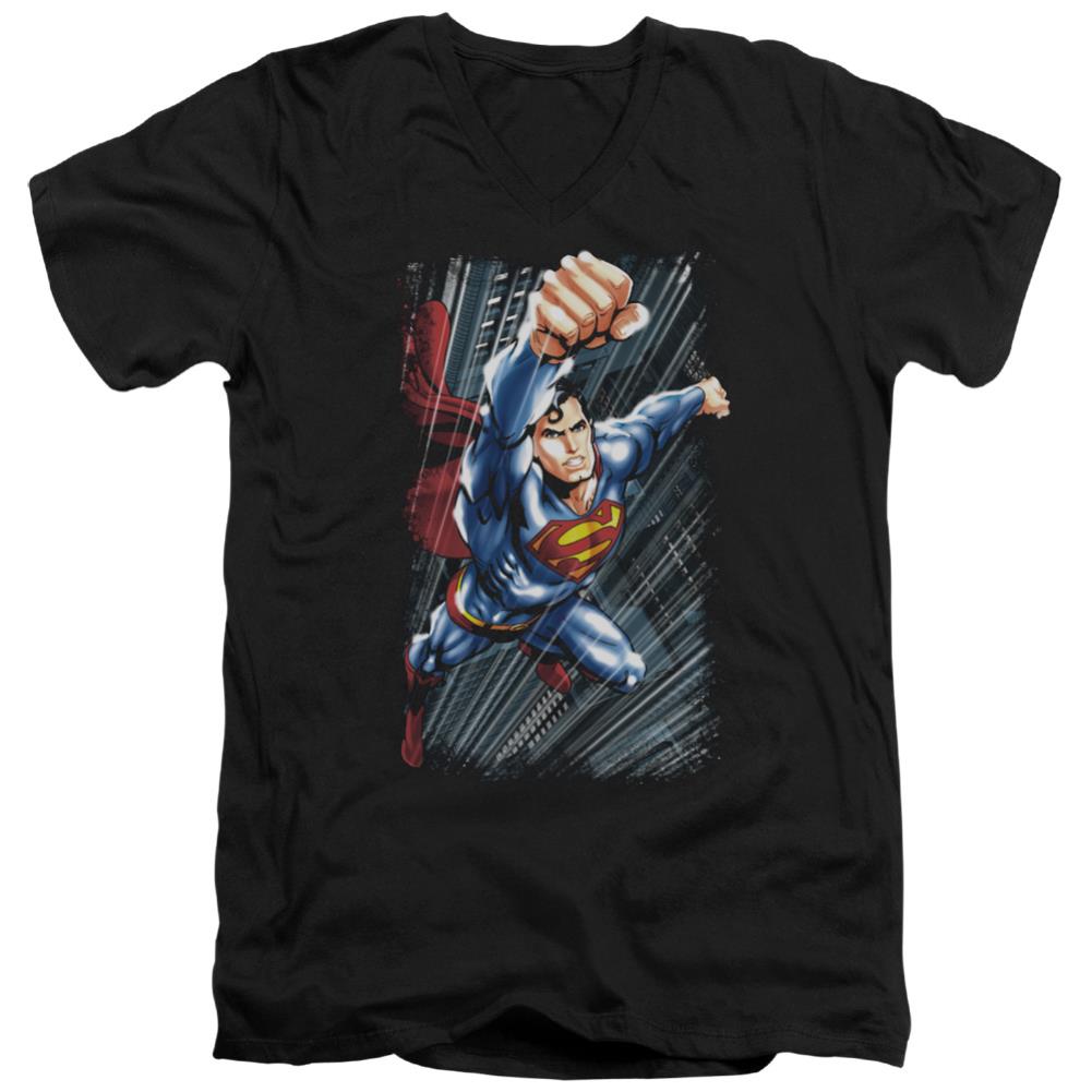 Superman Faster Than Men's 30/1 Cotton Slim V-Neck T