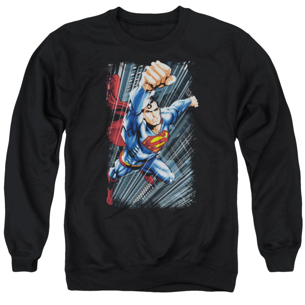 Superman Faster Than Men's Crewneck 50 50 Poly LS T