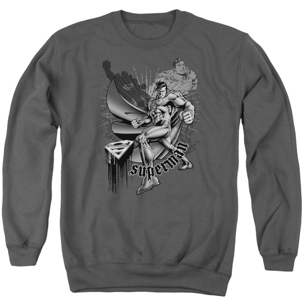 Superman Fight And Flight Men's Crewneck 50 50 Poly LS T