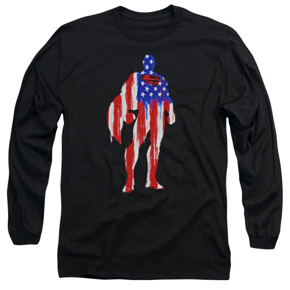 Superman Flag Silhouette Men's 18/1 Cotton LS T