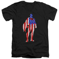 Superman Flag Silhouette Men's 30/1 Cotton Slim V-Neck T
