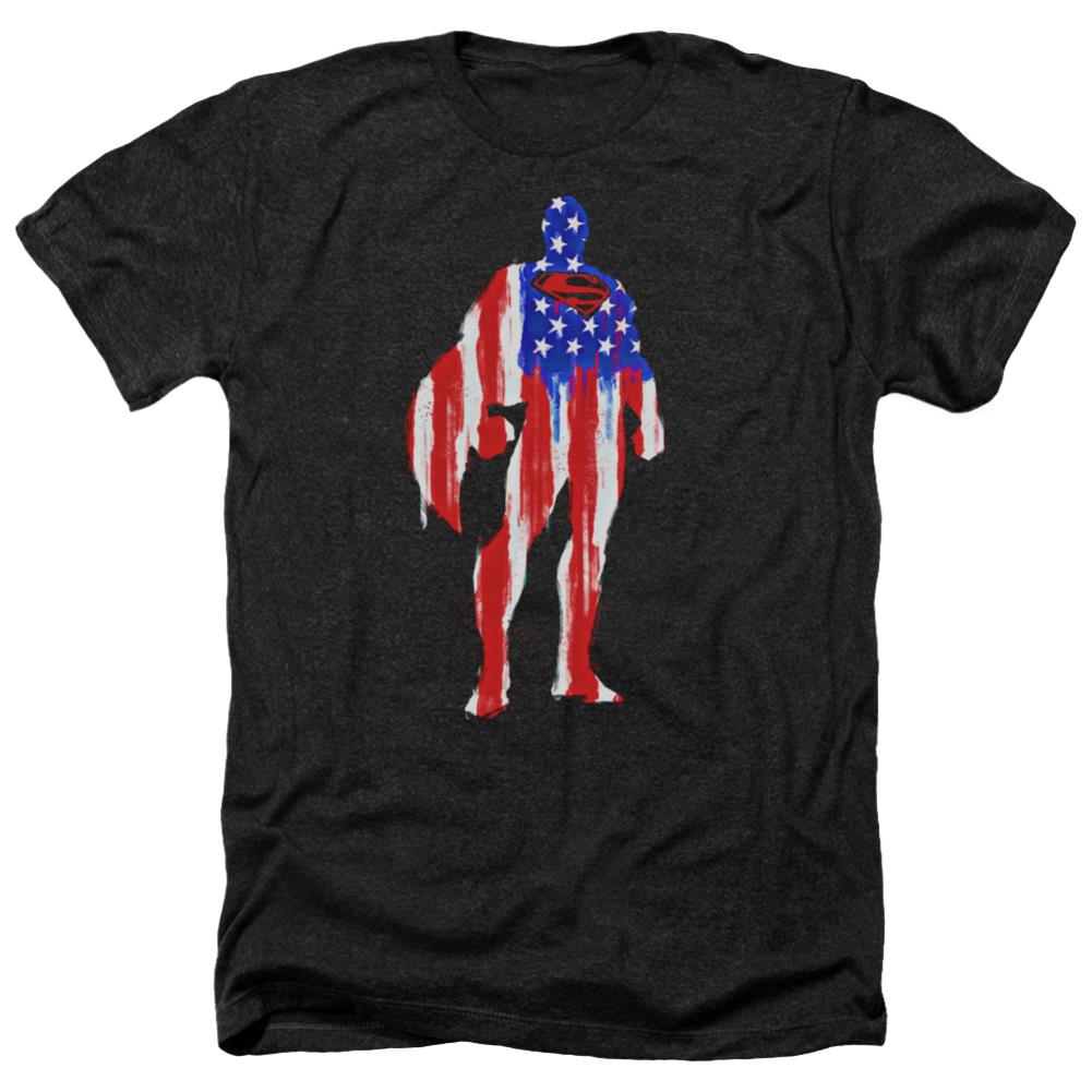 Superman Flag Silhouette Men's 30/1 Heather 60 40 Poly SS T