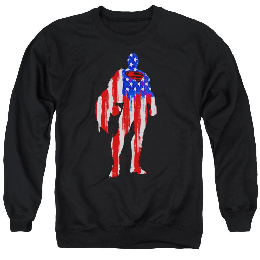 Superman Flag Silhouette Men's Crewneck 50 50 Poly LS T