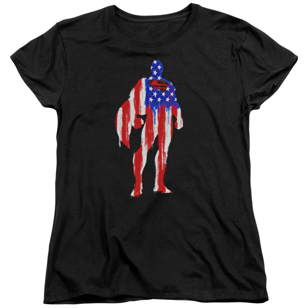 Superman Flag Silhouette Women's 18/1 Cotton SS T