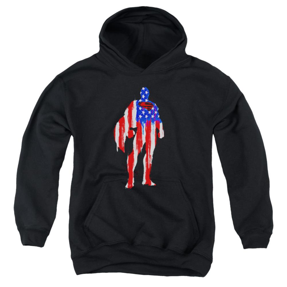 Superman Flag Silhouette Youth Cotton Poly Pull-Over Hoodie