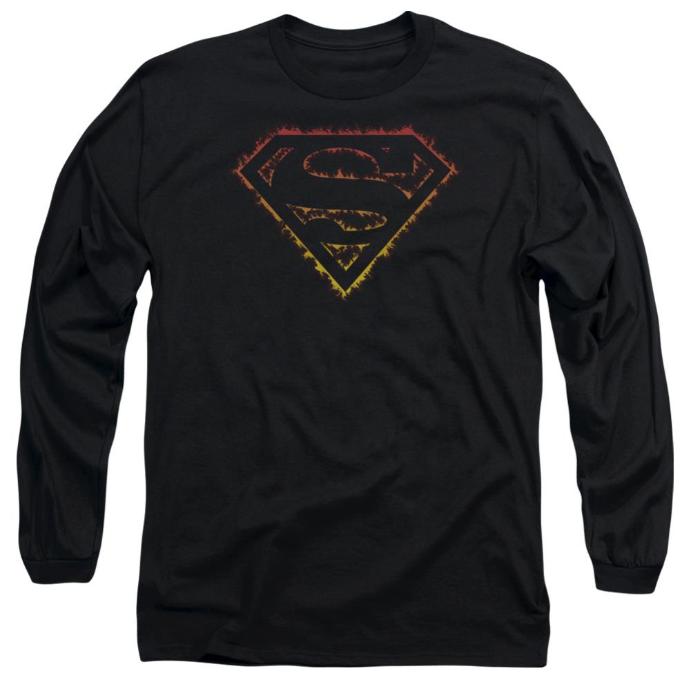 Superman Flame Outlined Logo Men's 18/1 Cotton LS T