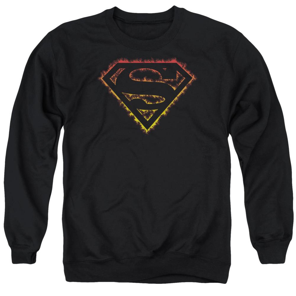 Superman Flame Outlined Logo Men's Crewneck 50 50 Poly LS T