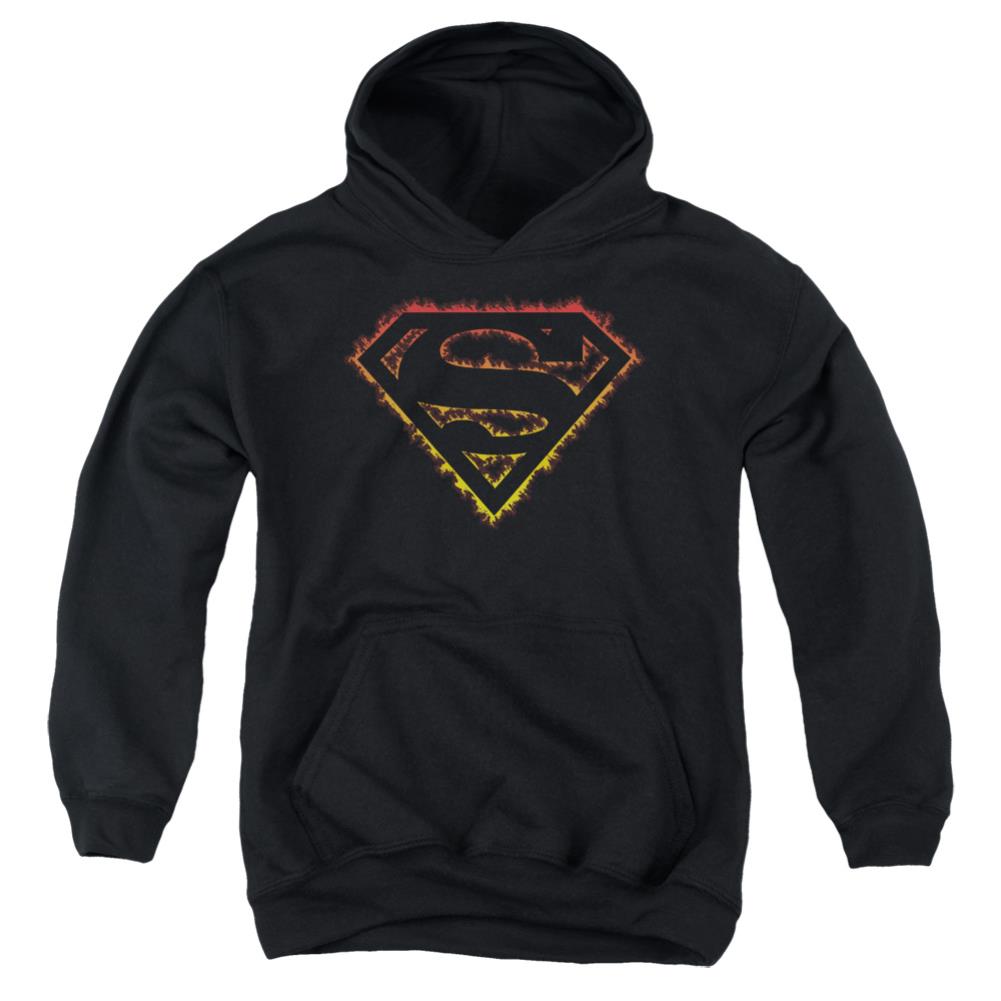 Superman Flame Outlined Logo Youth Cotton Poly Pull-Over Hoodie