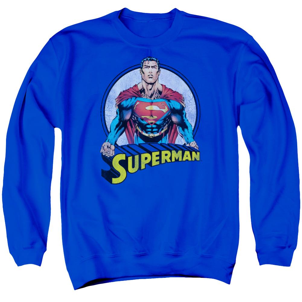 Superman Flying High Again Men's Crewneck 50 50 Poly LS T