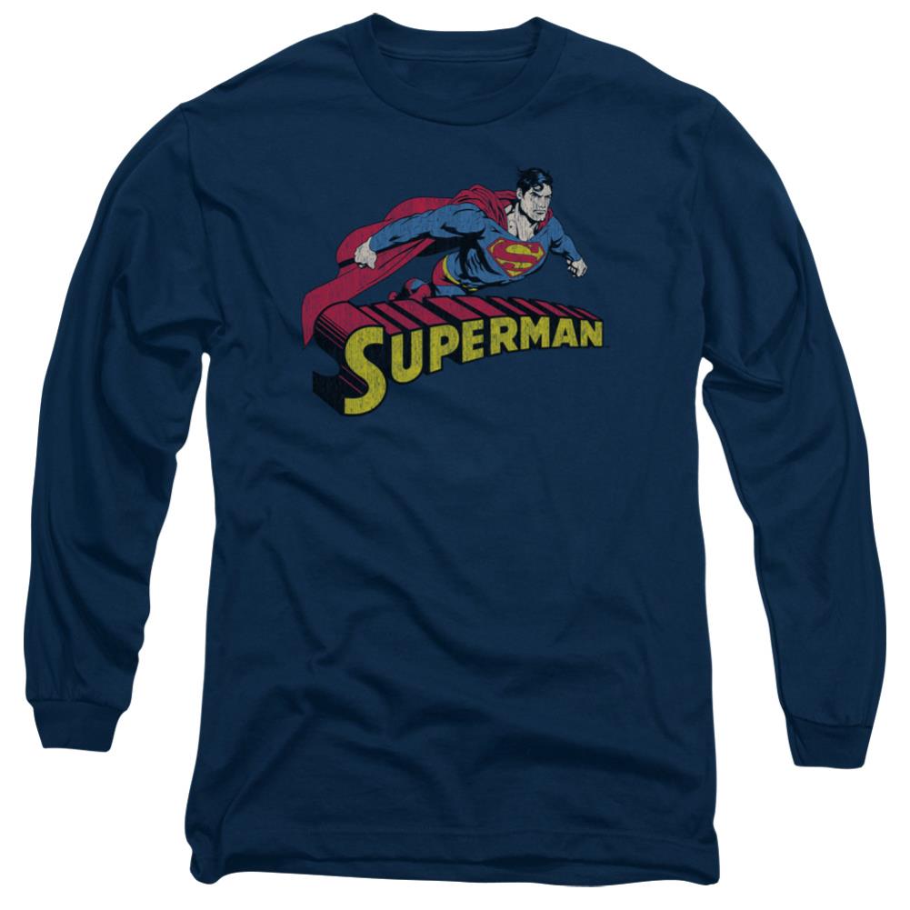Superman Flying Over Men's 18/1 Cotton LS T