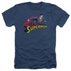 Superman Flying Over Men's 30/1 Heather 60 40 Poly SS T