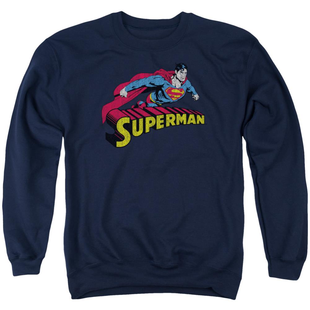 Superman Flying Over Men's Crewneck 50 50 Poly LS T