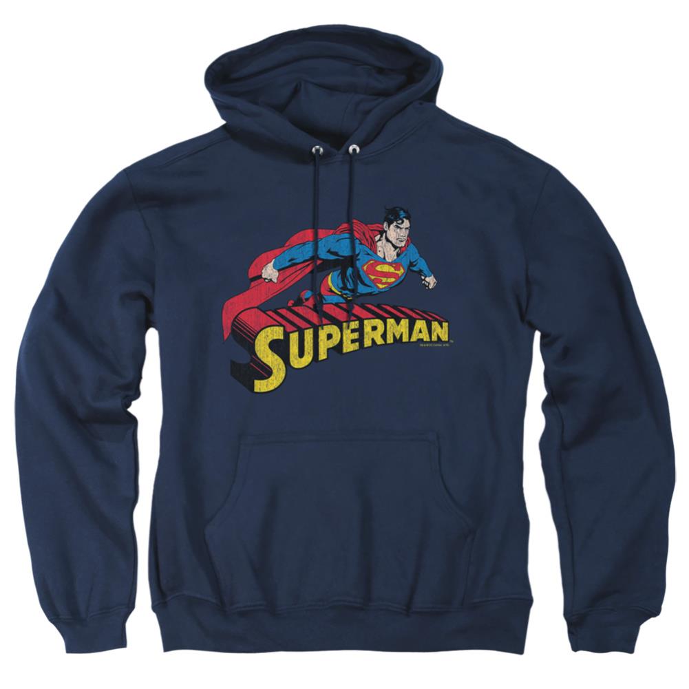 Superman Flying Over Men's Pull-Over 75 25 Poly Hoodie