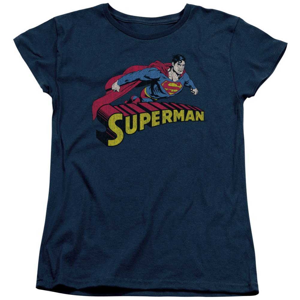 Superman Flying Over Women's 18/1 Cotton SS T