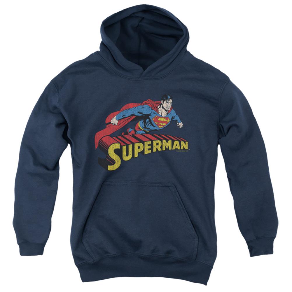 Superman Flying Over Youth Cotton Poly Pull-Over Hoodie