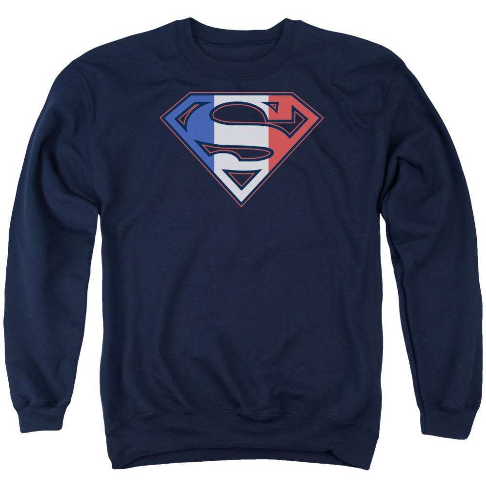 Superman French Shield Men's Crewneck 50 50 Poly LS T