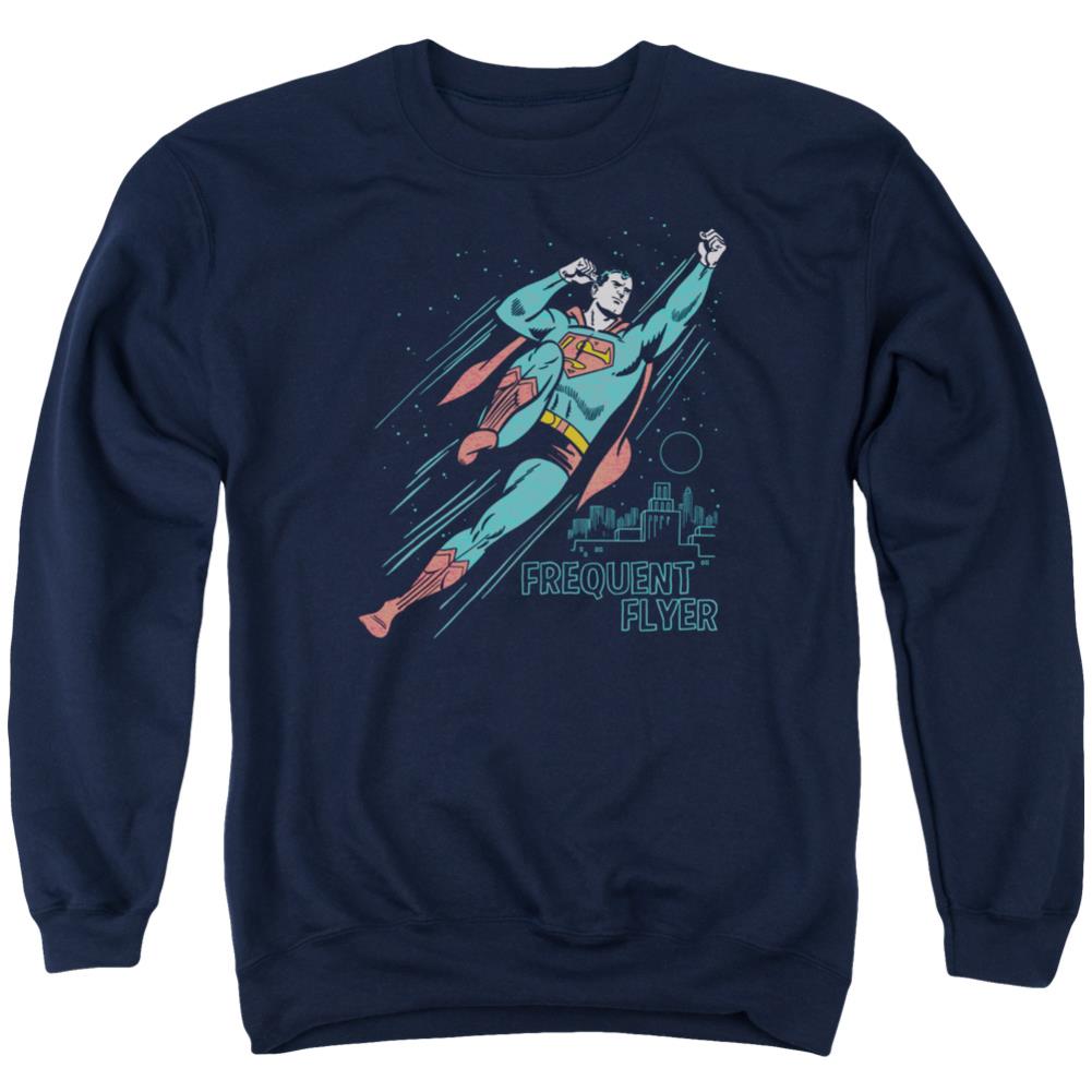 Superman Frequent Flyer Men's Crewneck 50 50 Poly LS T