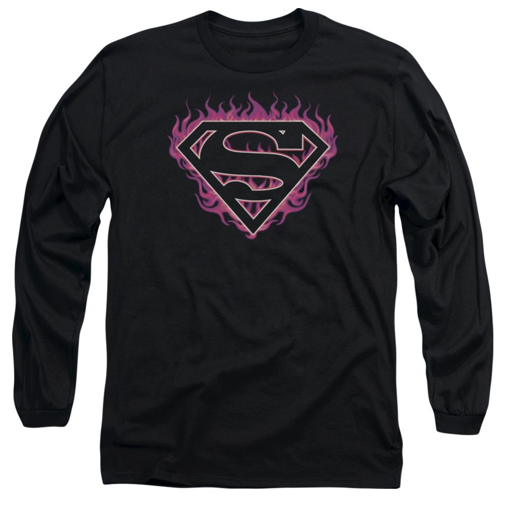Superman Fuchsia Flames Men's 18/1 Cotton LS T