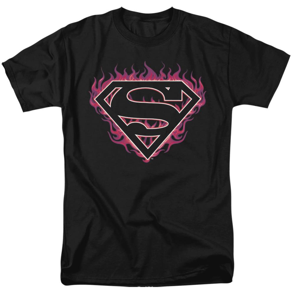 Superman Fuchsia Flames Men's 18/1 Cotton SS T