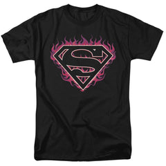 Superman Fuchsia Flames Men's 18/1 Cotton SS T