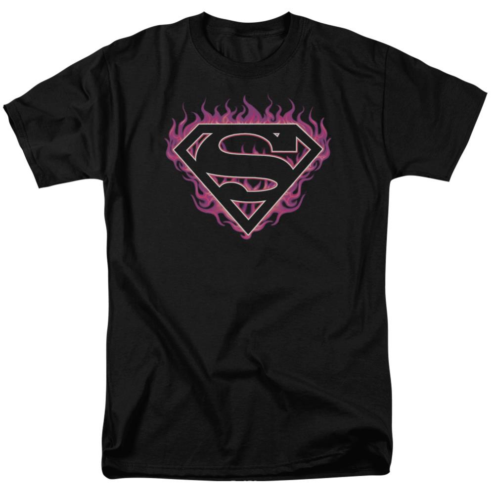 Superman Fuchsia Flames Men's 18/1 Cotton SS T