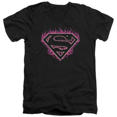 Superman Fuchsia Flames Men's 30/1 Cotton Slim V-Neck T