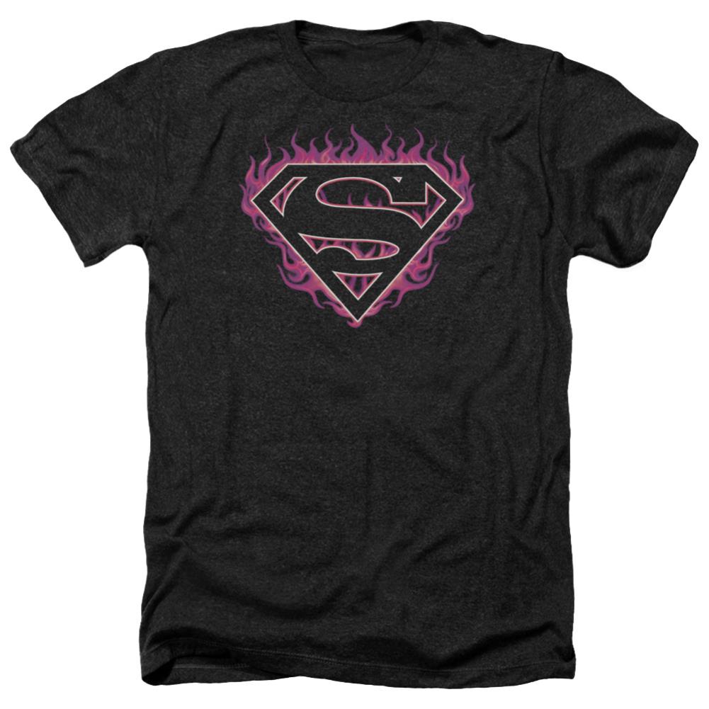 Superman Fuchsia Flames Men's 30/1 Heather 60 40 Poly SS T