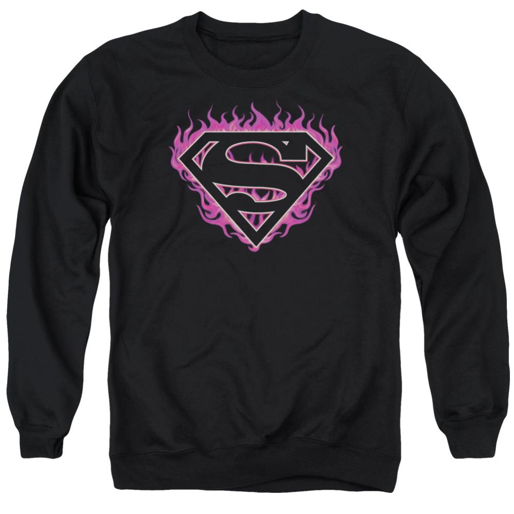 Superman Fuchsia Flames Men's Crewneck 50 50 Poly LS T