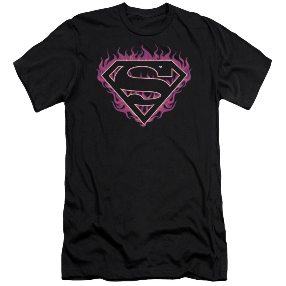 Superman Fuchsia Flames Men's Ultra-Soft 30/1 Cotton Slim SS T