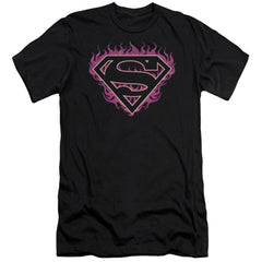 Superman Fuchsia Flames Men's Ultra-Soft 30/1 Cotton Slim SS T