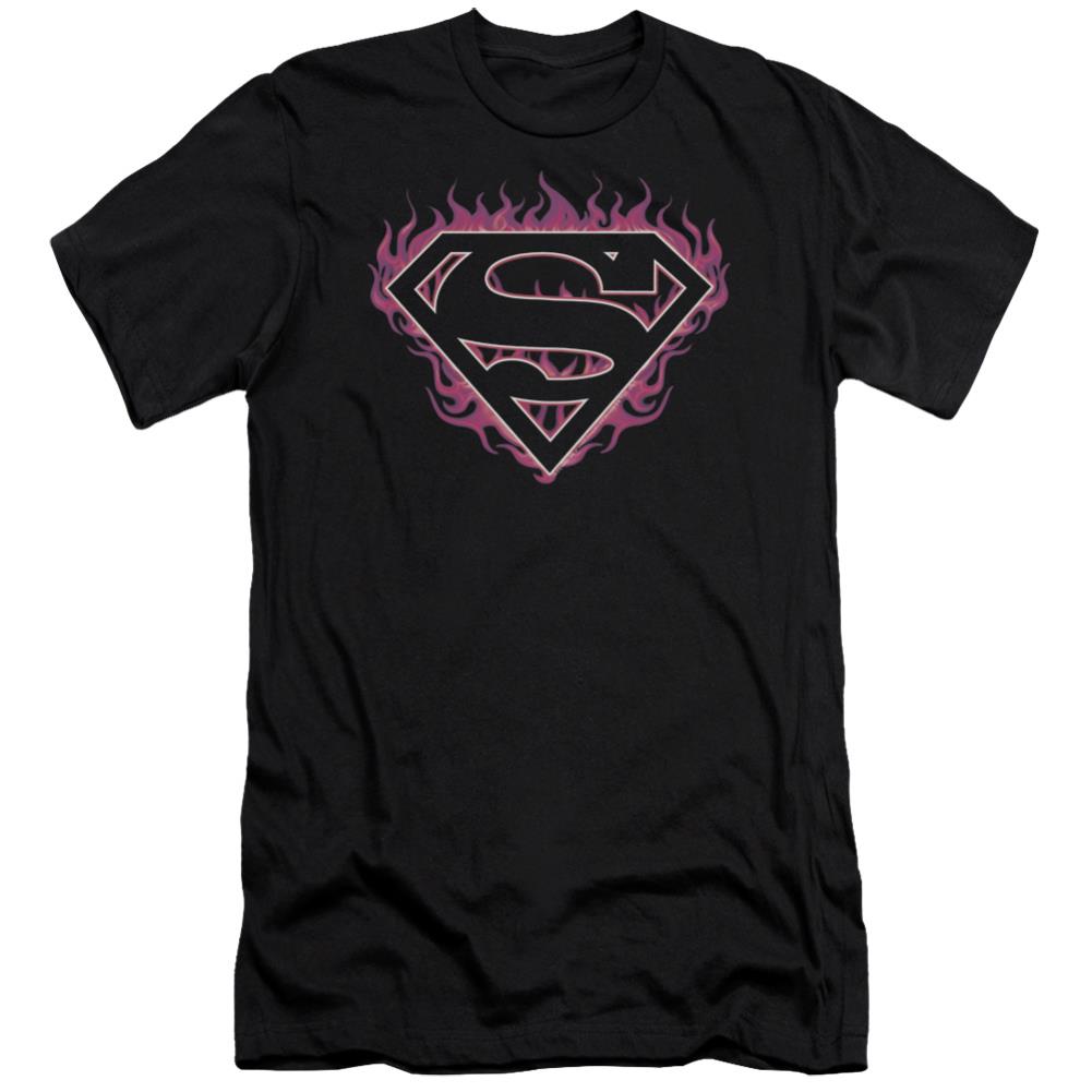 Superman Fuchsia Flames Men's Ultra-Soft 30/1 Cotton Slim SS T