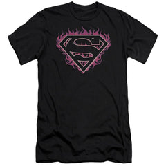 Superman Fuchsia Flames Men's Ultra-Soft 30/1 Cotton Slim SS T