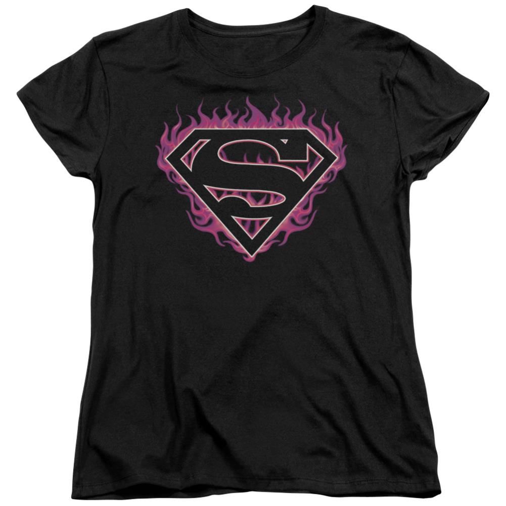 Superman Fuchsia Flames Women's 18/1 Cotton SS T