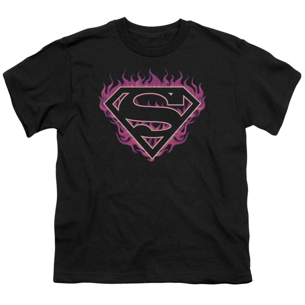 Superman Fuchsia Flames Youth 18/1 100% Cotton SS T