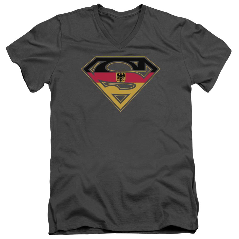 Superman German Shield Men's 30/1 Cotton Slim V-Neck T
