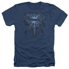 Superman Glowing Shield Men's 30/1 Heather 60 40 Poly SS T