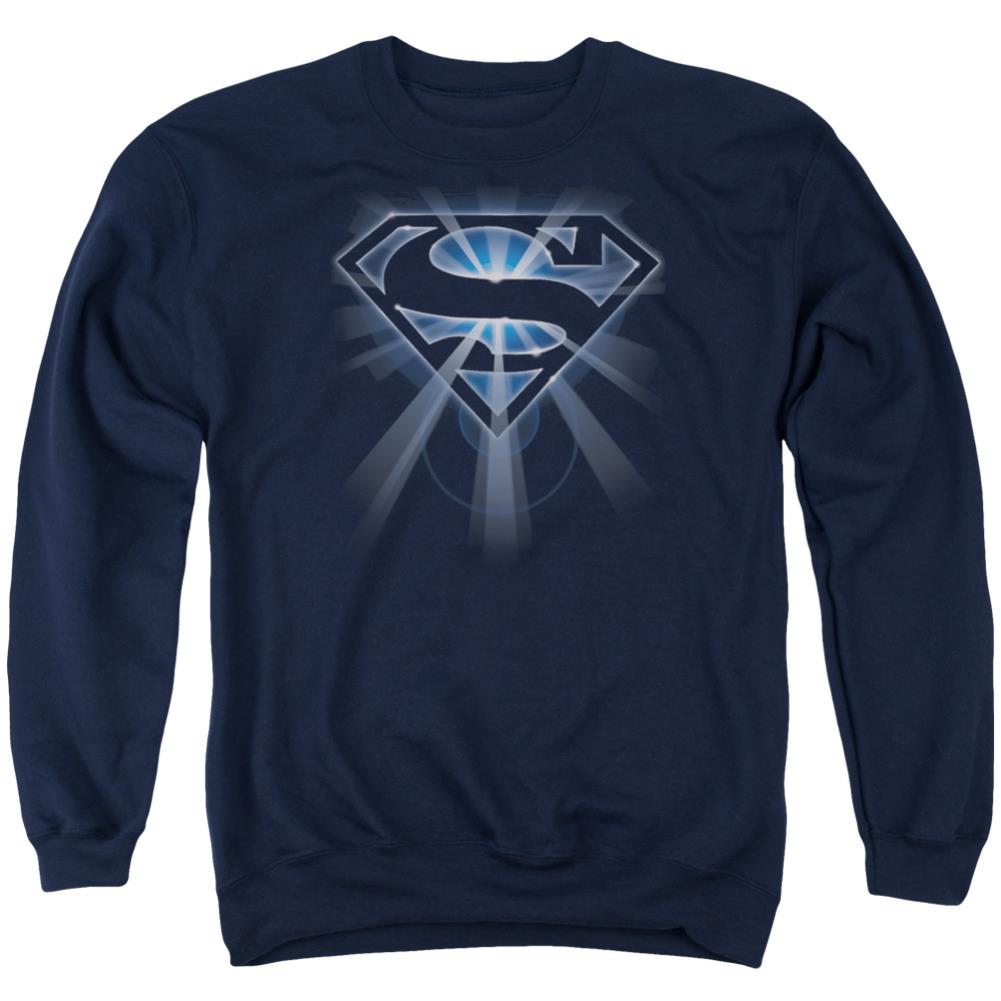 Superman Glowing Shield Men's Crewneck 50 50 Poly LS T