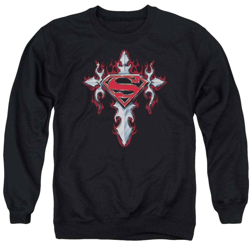 Superman Gothic Steel Logo Men's Crewneck 50 50 Poly LS T