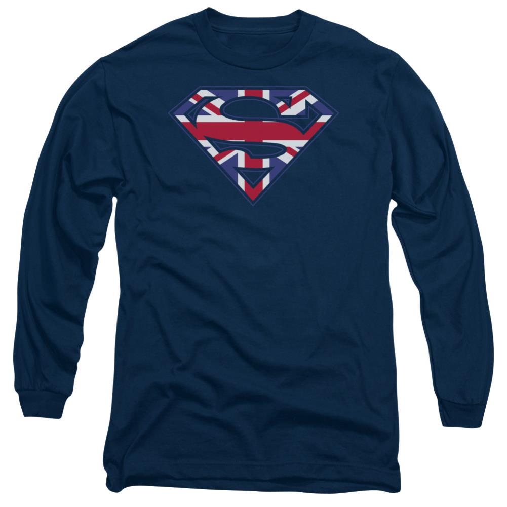 Superman Great Britian Shield Men's 18/1 Cotton LS T