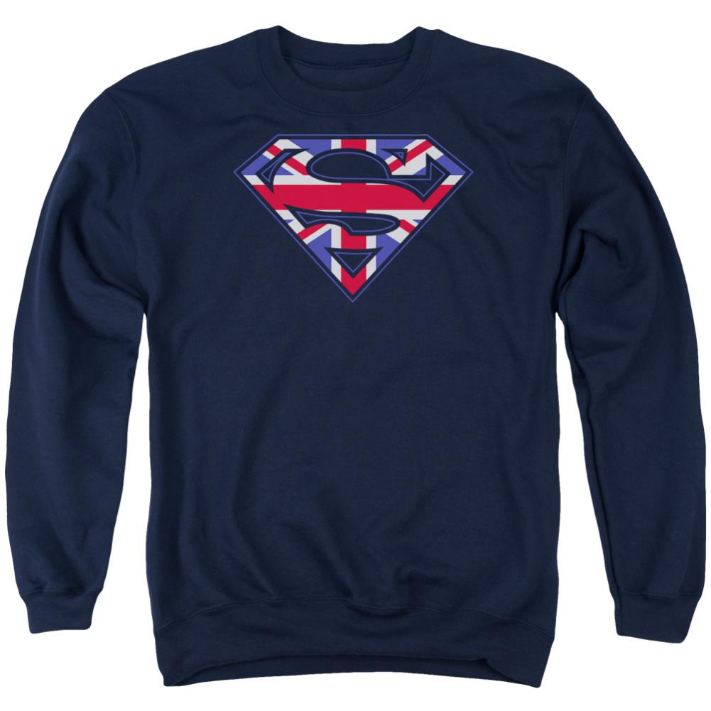 Superman Great Britian Shield Men's Crewneck 50 50 Poly LS T