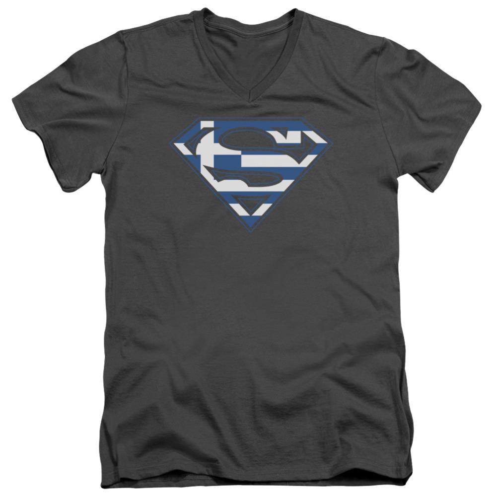 Superman Greek Shield Men's 30/1 Cotton Slim V-Neck T