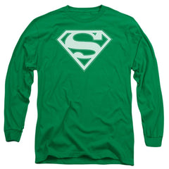 Superman Green & White Shield Men's 18/1 Cotton LS T