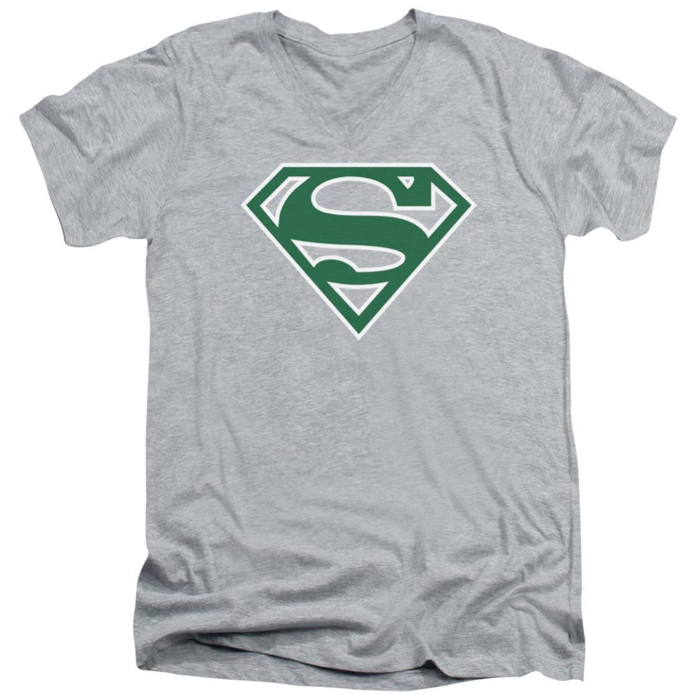 Superman Green & White Shield Men's 30/1 Cotton Slim V-Neck T