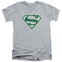 Superman Green & White Shield Men's 30/1 Cotton Slim V-Neck T
